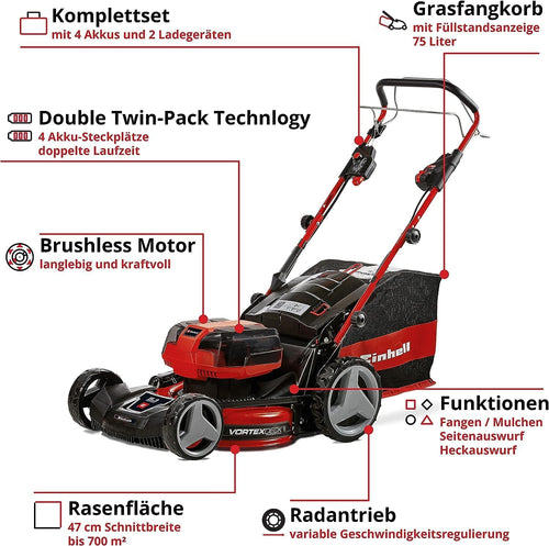 Akku-Rasenmäher 'GP-CM 36/47 S HW Li' mit 4 x 18 V Akkus und 2 Ladegeräten, bis 700 m